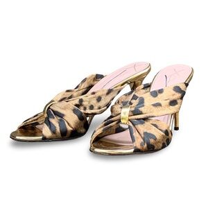 Oscar de la Renta Leopard Print Heels with Gold Accents
